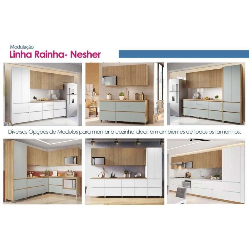 Kit Cozinha 2 Peças Rainha Cz424 3 Portas 1 Gaveta Mdf 80cm Branca E Nature Nesher Móveis - imagem 4
