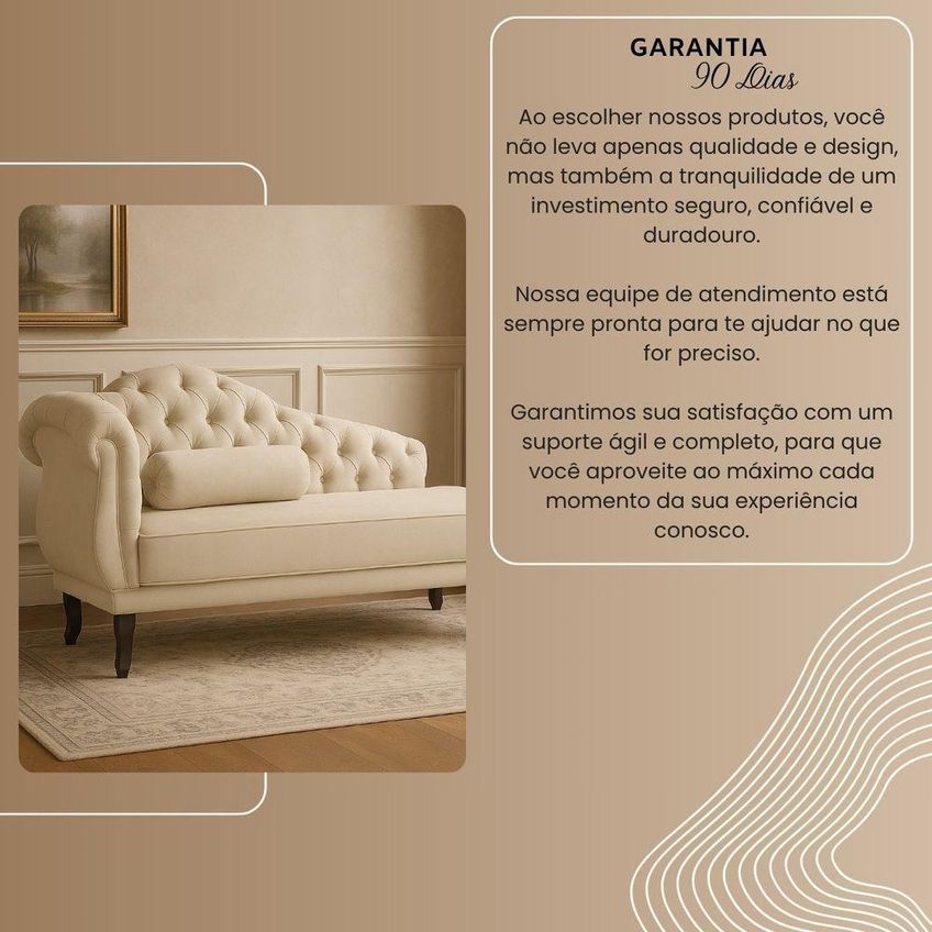 Sofá Recamier Divan 2 Lugares 150cm Bege Veludo Capitonê Pés Luis XV Divani - imagem 3