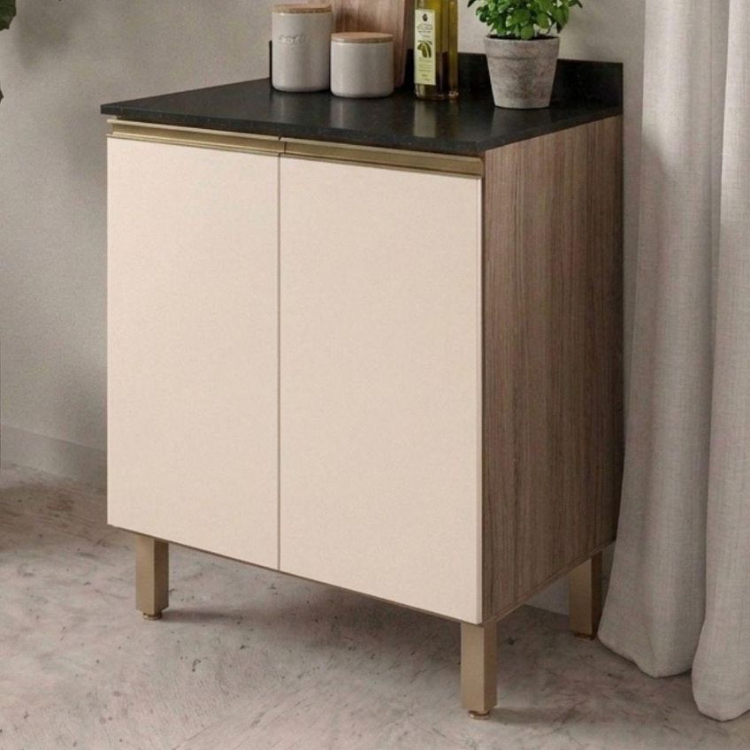 Balcão Com Tampo Kali Premium 2 Portas MDF 60cm Off White Nicioli Móveis - imagem 3