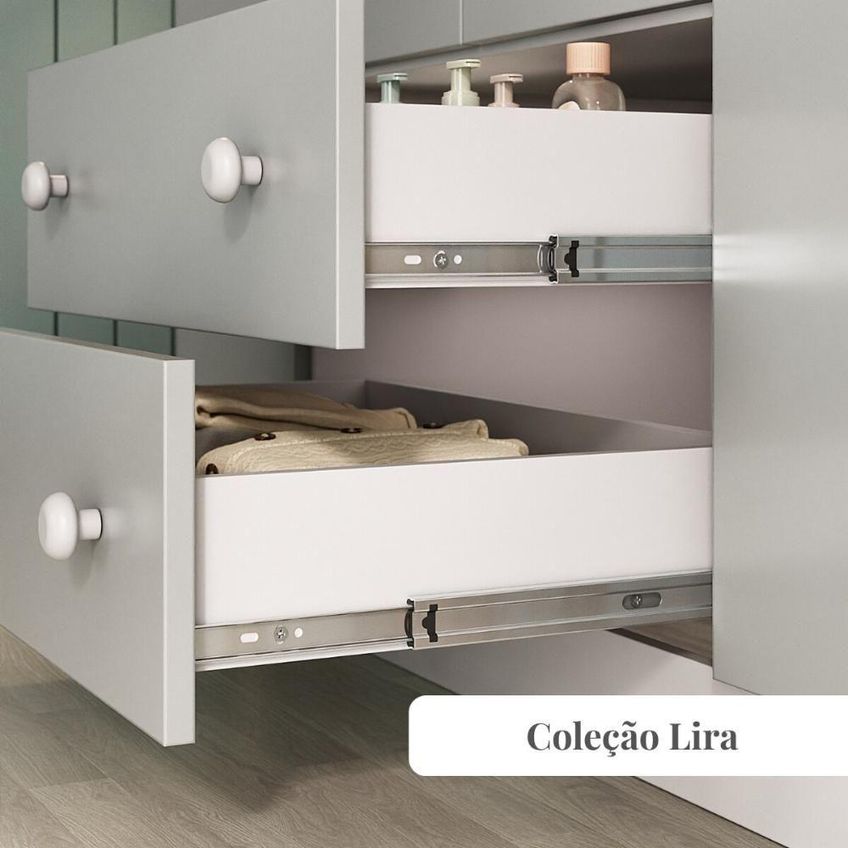 Conjunto De Quarto Lira Com Cama Solteiro E Guarda Roupa 4 Portas 2 Gavetas Mdp Branco Multimóveis - imagem 4