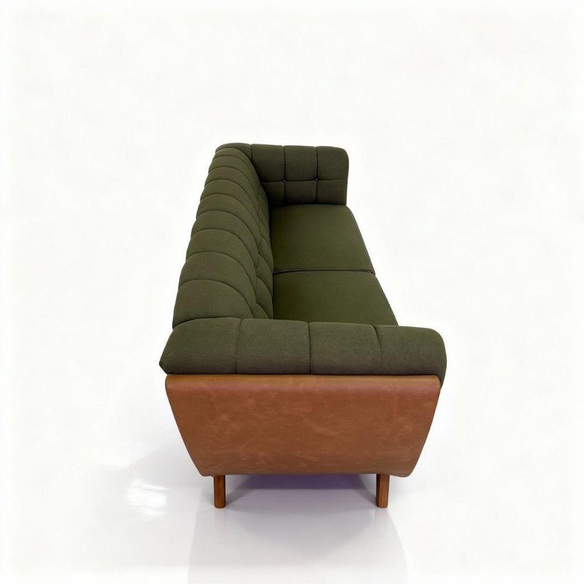 Sofá Compose 3 Lugares Fixo 240cm Verde Oliva Em Linho Com Corino Divani - imagem 4