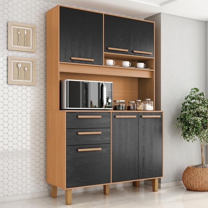 Kit Cozinha Prisma 6 Portas 2 Gavetas Mdp 120cm Cinamomo Preto - imagem 4