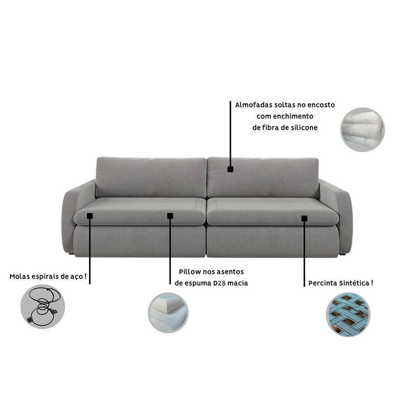 Sofá Com Chaise Zinia 3 Lugares Retrátil E Reclinável 200cm Creme Blossom Casa - imagem 3