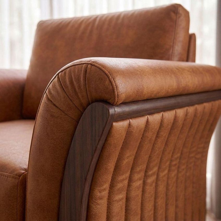 Poltrona Decorativa Royal Base Madeira Courino Com Cintas Elásticas Espuma D26 Tcs 727 Moll Milani - imagem 5
