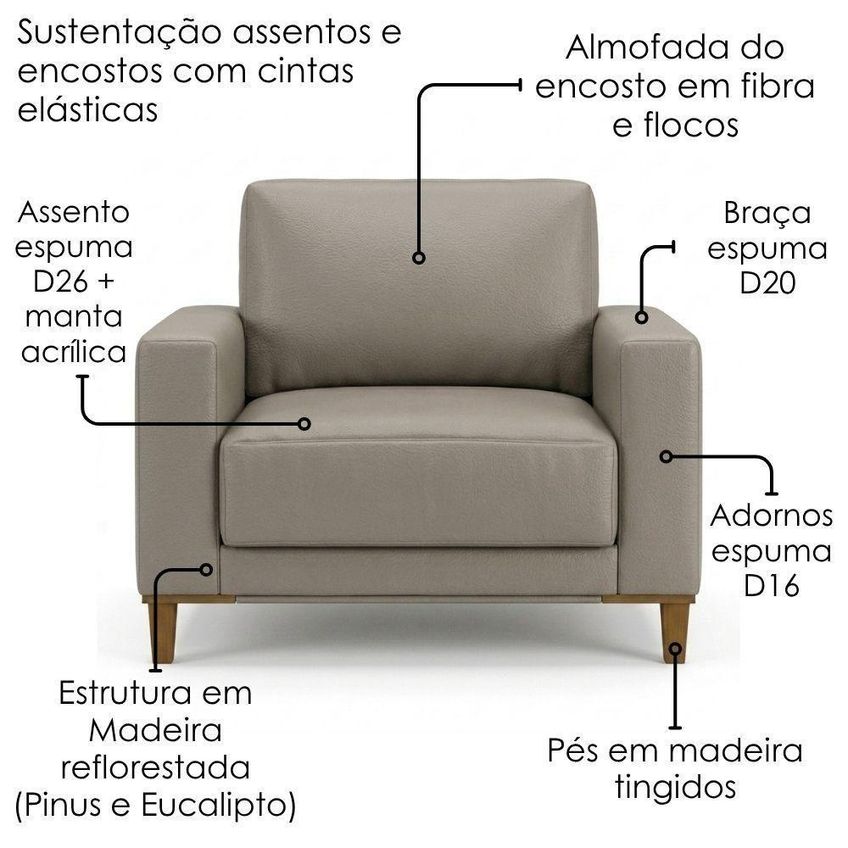 Poltrona Decorativa Oásis Courino Assento Espuma D26 Sala De Estar Milani Movelaria - imagem 4