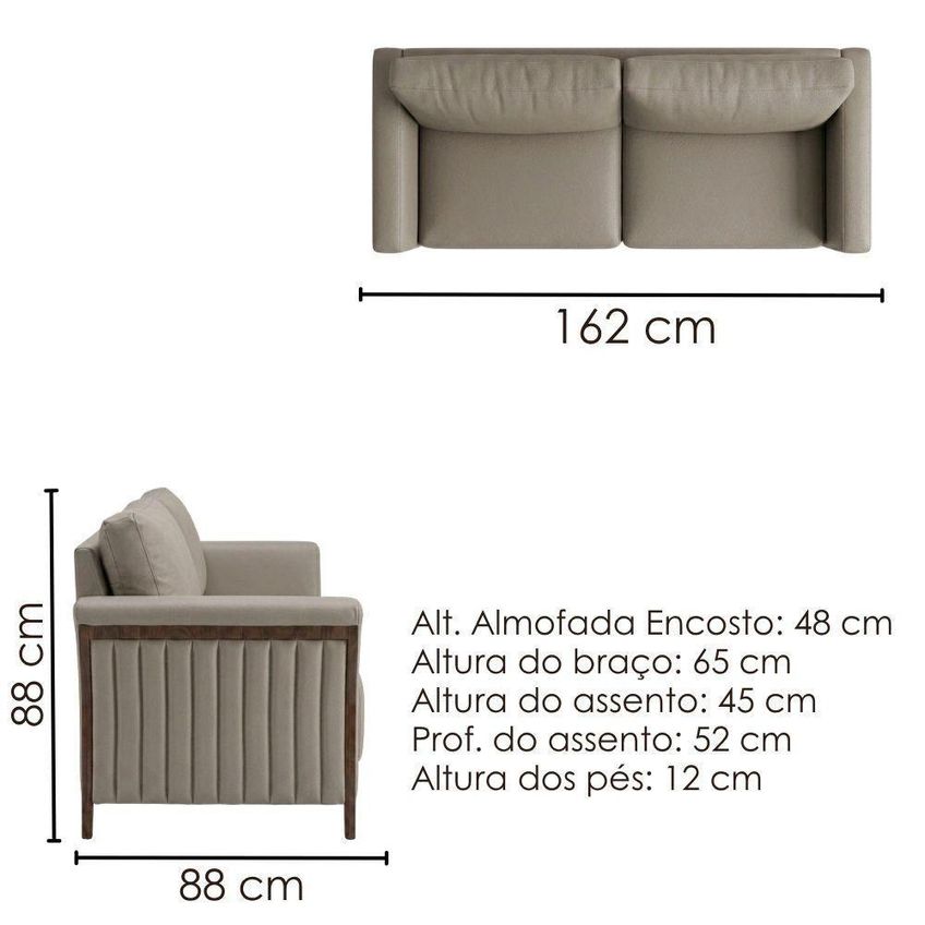 Sofá Royal 2 Lugares 162cm Courino Pes Madeira Milani Movelaria - imagem 4