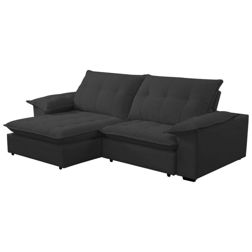 Sofá Com Chaise Lisboa 4 Lugares Retrátil E Reclinável 240cm Grafite Lansof Brasil - imagem 3