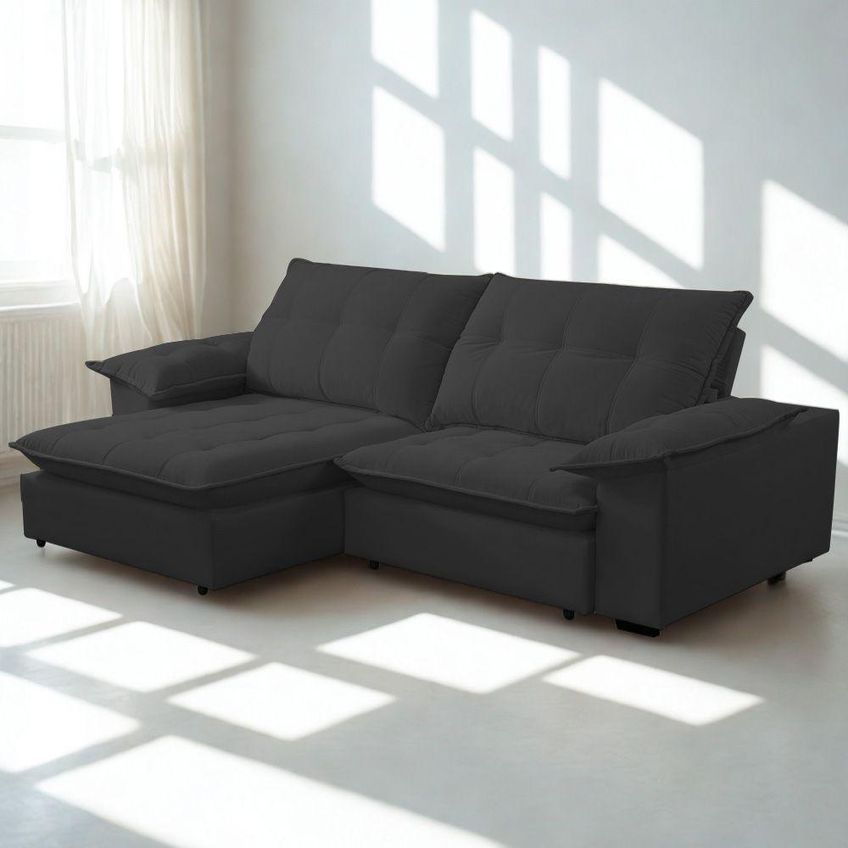 Sofá Com Chaise Lisboa 4 Lugares Retrátil E Reclinável 240cm Grafite Lansof Brasil - imagem 5