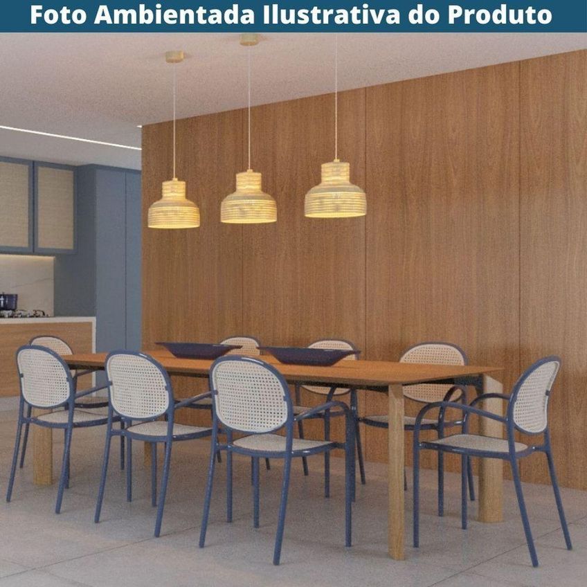Kit 4 Cadeiras Portofino Polipropileno Assento Vazado Simulando Palha Azul Fratini - imagem 5