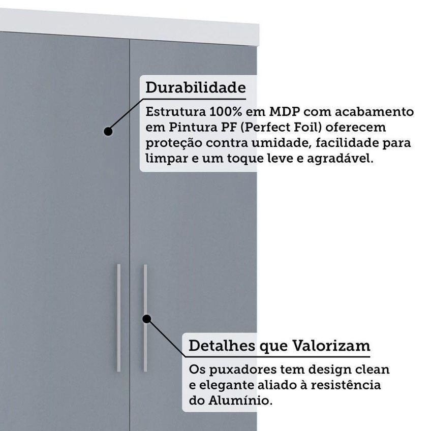 Guarda Roupa Casal Alpes 3 Portas 4 Gavetas MDP Branco PF-Grey Sky PF Luciane Móveis 132cm - imagem 4