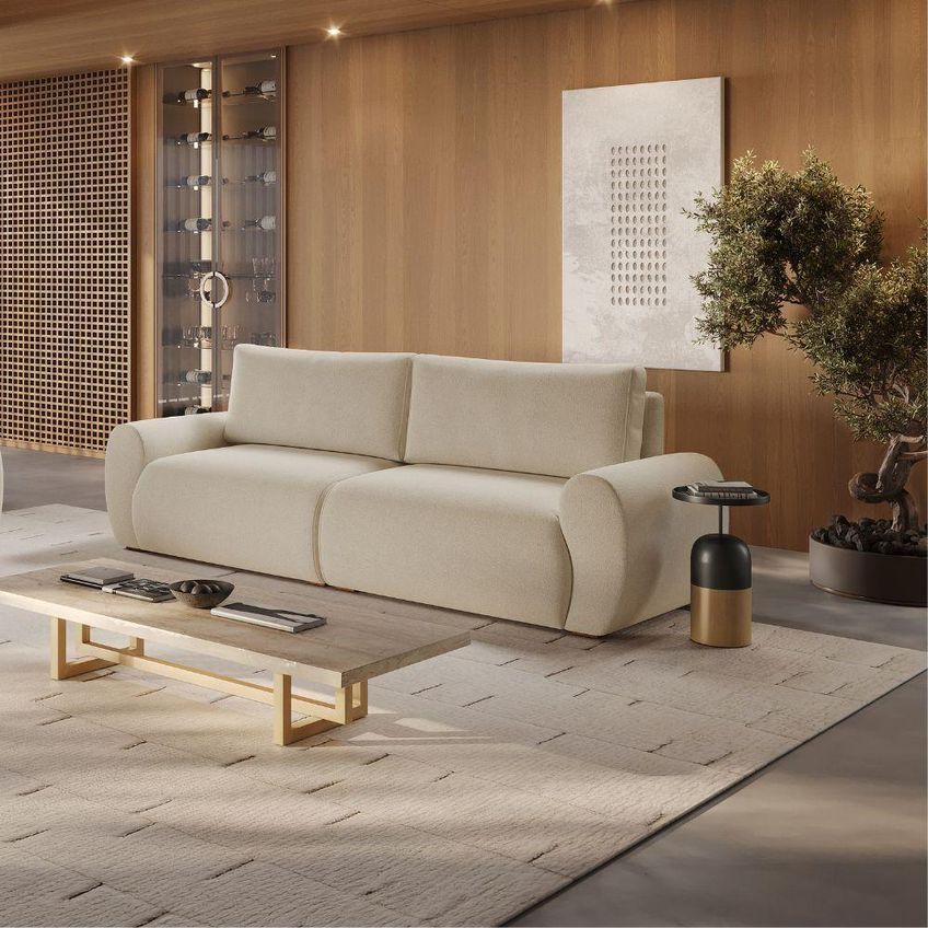 Sofá Living Arcale 4 Lugares 220cm Cinza Couro Sintético Blossom Casa - imagem 3
