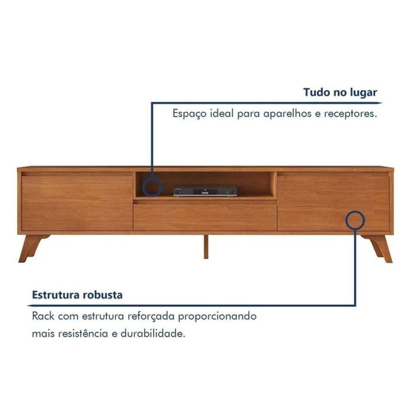 Rack Para TV Até 75 Polegadas 237cm MDF Com Pés Reguláveis Laqueado Creme Mavaular Móveis - imagem 3