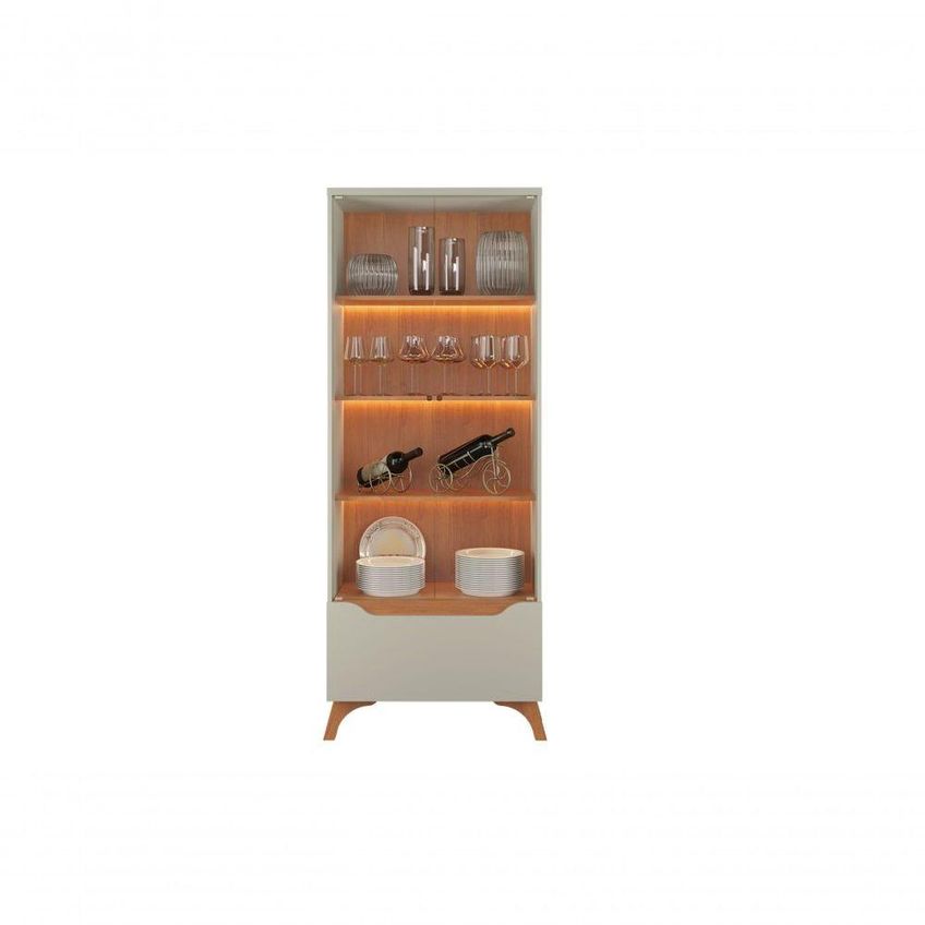 Cristaleira Atenas New 2 Portas 4 Prateleiras MDF com LED Off White 72cm Mavaular Móveis - imagem 3
