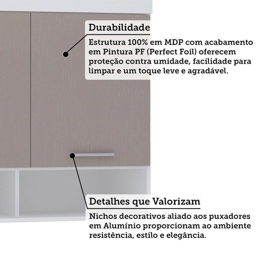 Armário Aéreo Maleiro Alpes 145cm 3 Portas MDF MDP Branco Luciane Móveis - imagem 4