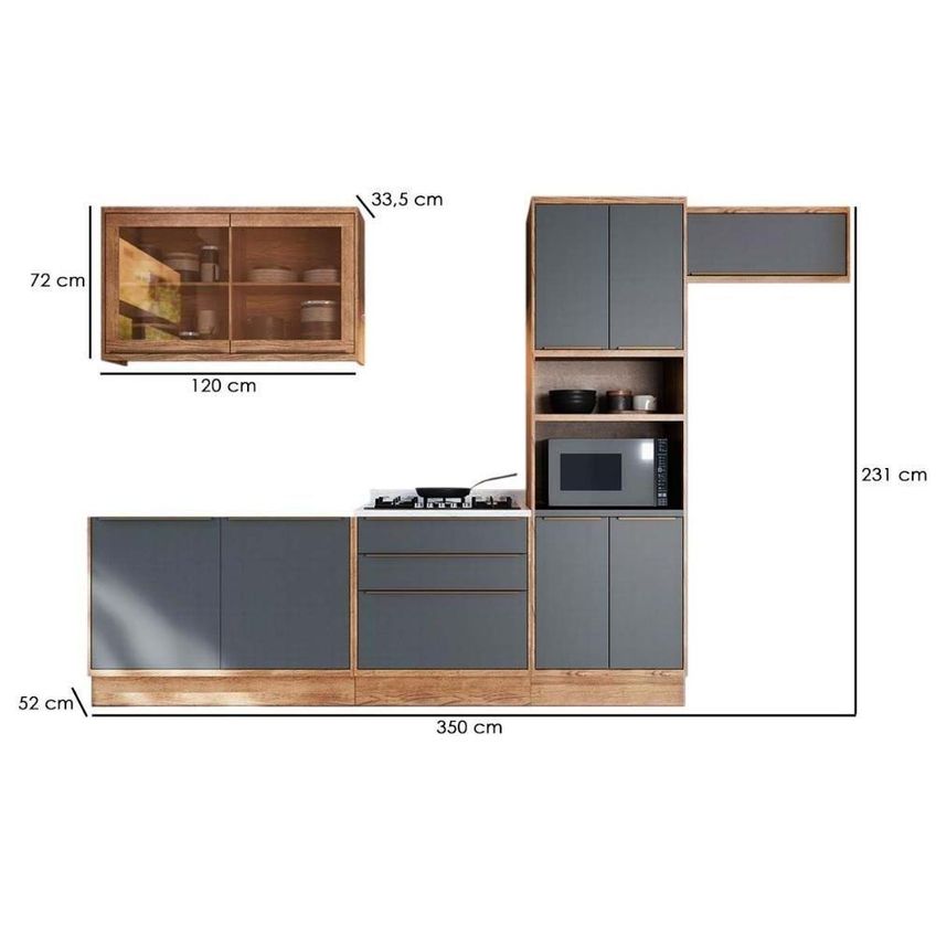 Cozinha Completa Modulada Versalis 9 Portas 3 Gavetas MDF Freijó E Cinza Argila Herval - imagem 3