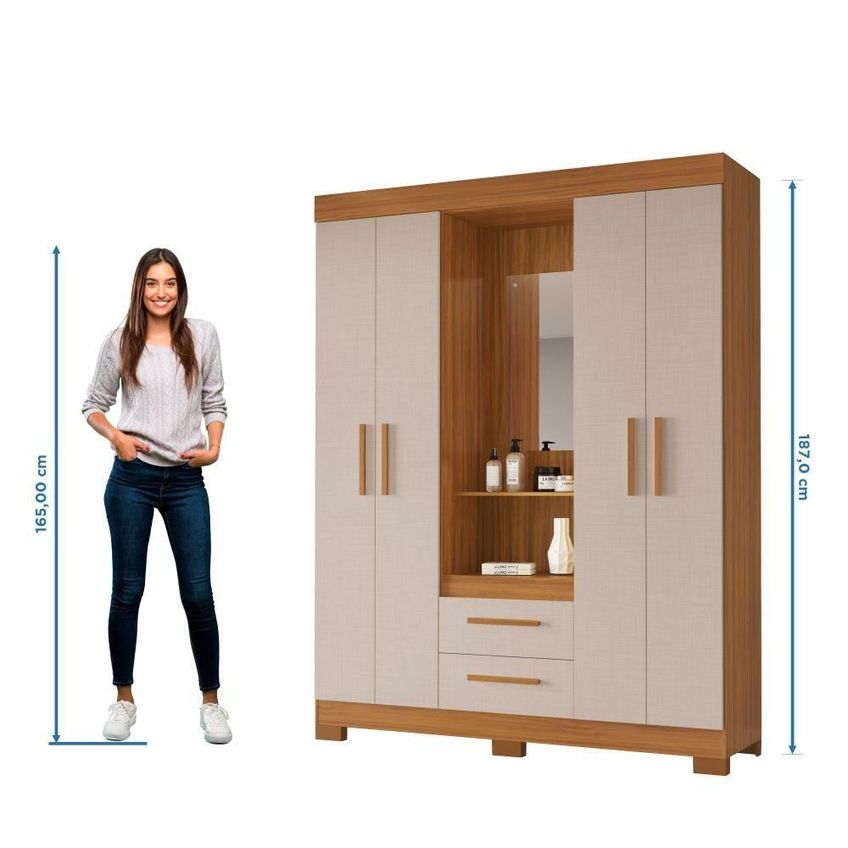 Guarda Roupa Solteiro E Closet Capelinha 4 Portas De Bater Sem Gavetas Mdf-mdp Com Espelho - imagem 5