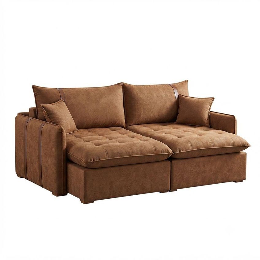 Sofá Cama Orion 3 Lugares Retrátil 180cm Marrom Veludo Com Chaise - imagem 3