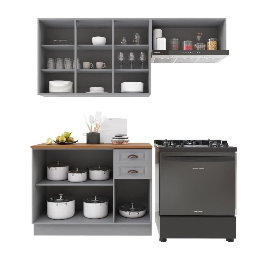 Combo De Cozinha Amoudi 3 Portas 2 Gavetas MDF 120cm Titânio Fosco Amoudi Móveis - imagem 3