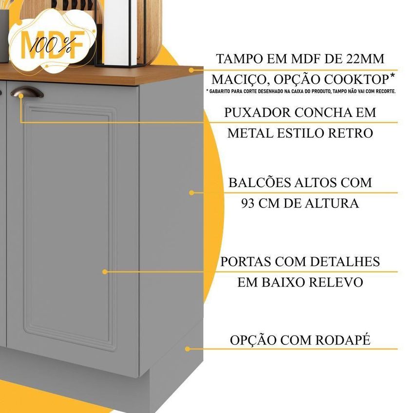 Combo De Cozinha Amoudi 3 Portas 2 Gavetas MDF 120cm Titânio Fosco Amoudi Móveis - imagem 5