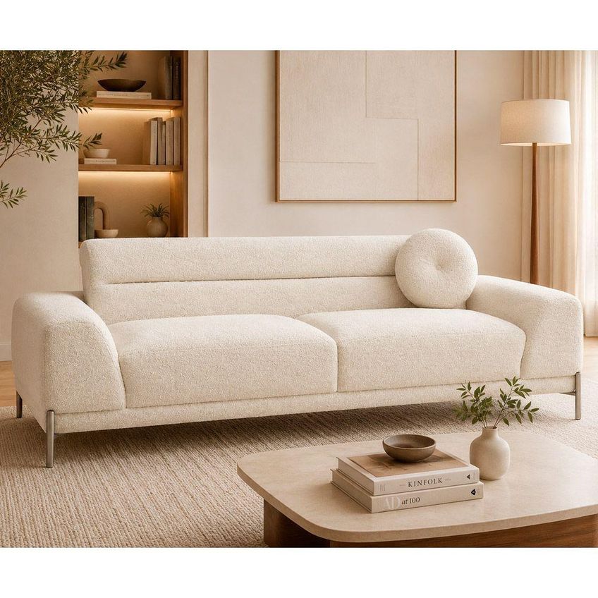 Sofá Arezzo 3 Lugares 230cm Off White Bouclé Pés Titânio Design Moderno Sallar Home - imagem 4
