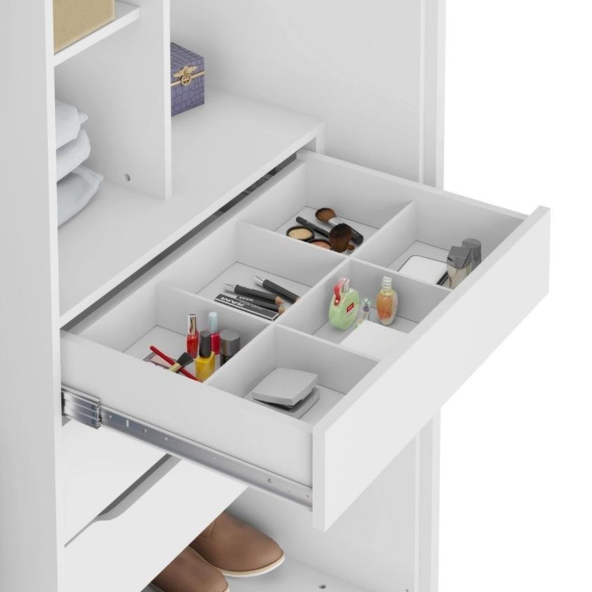 Guarda Roupa Casal Atrane 2 Portas Correr 6 Gavetas MDF Branco Absoluto Milani Movelaria - imagem 3