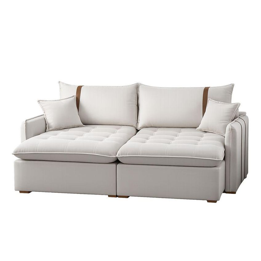 Sofá Cama Orion 2.00 3 Lugares Retrátil 200cm Bege Veludo Assento Com Abertura Total - imagem 3