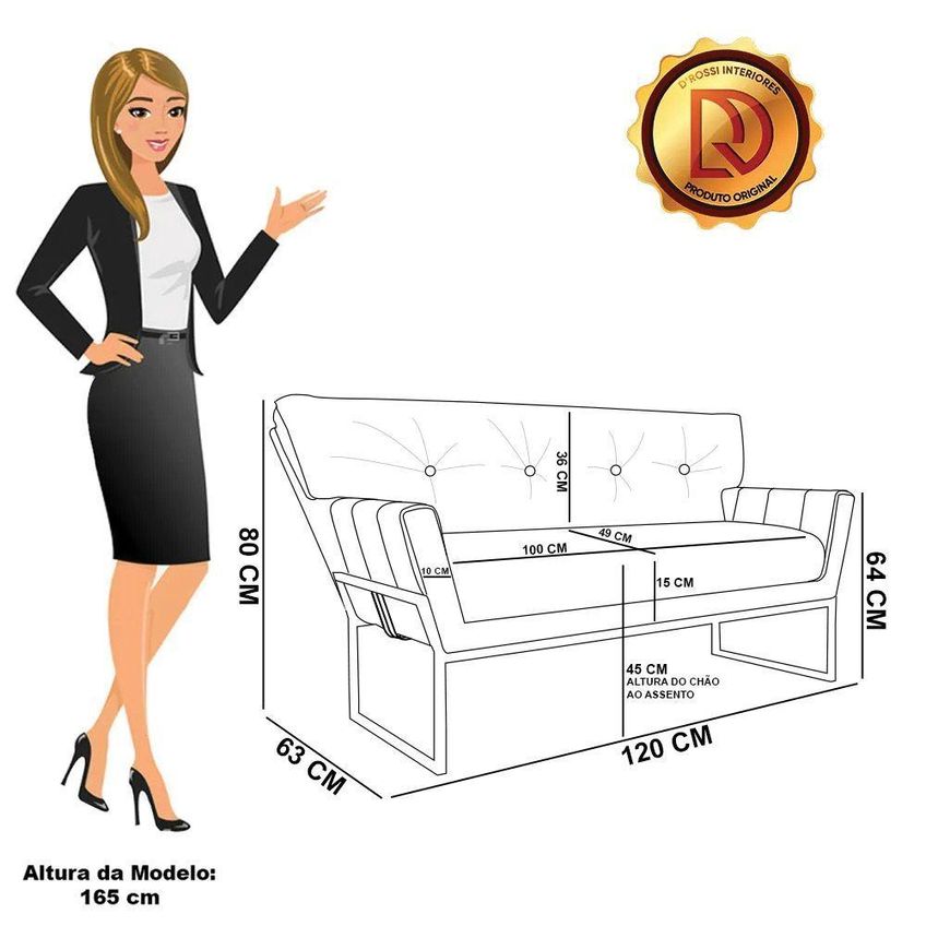 Sofá Namoradeira Anitta 2 Lugares Com Chaise 120cm Café D'rossi - imagem 3