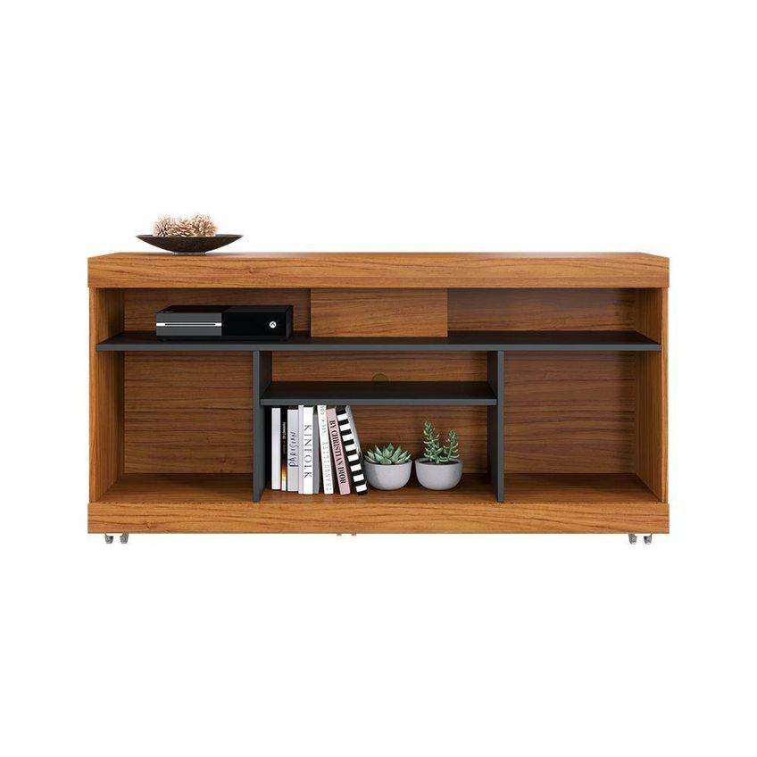 Bancada Yara Para TV 47" 136cm MDP Portas Giratórias Noce Milano Preto Fosco Colibri Móveis - imagem 4
