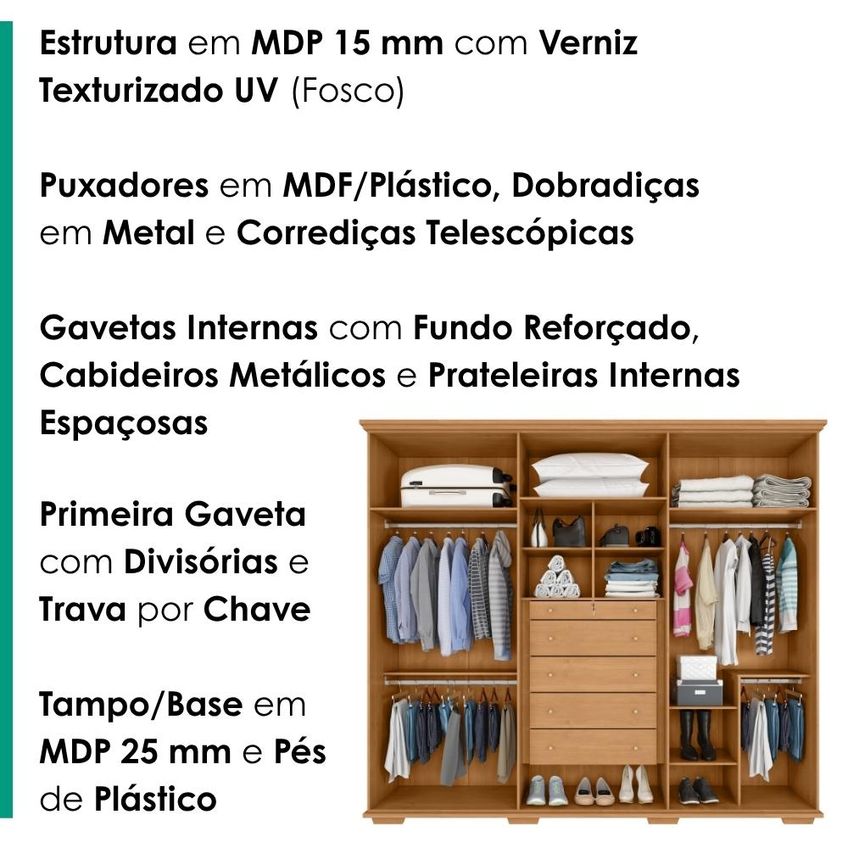 Guarda Roupa Casal 6 Portas Com Espelho Rest 273 Cm Cinamomo Areia Zanz - imagem 4