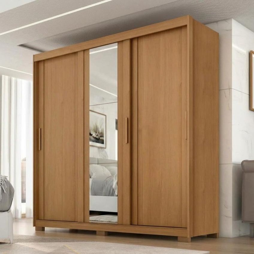 Guarda Roupa Casal 3 Portas De Correr Com Espelho Confort 190 Cm Cinamomo Zanz - imagem 5