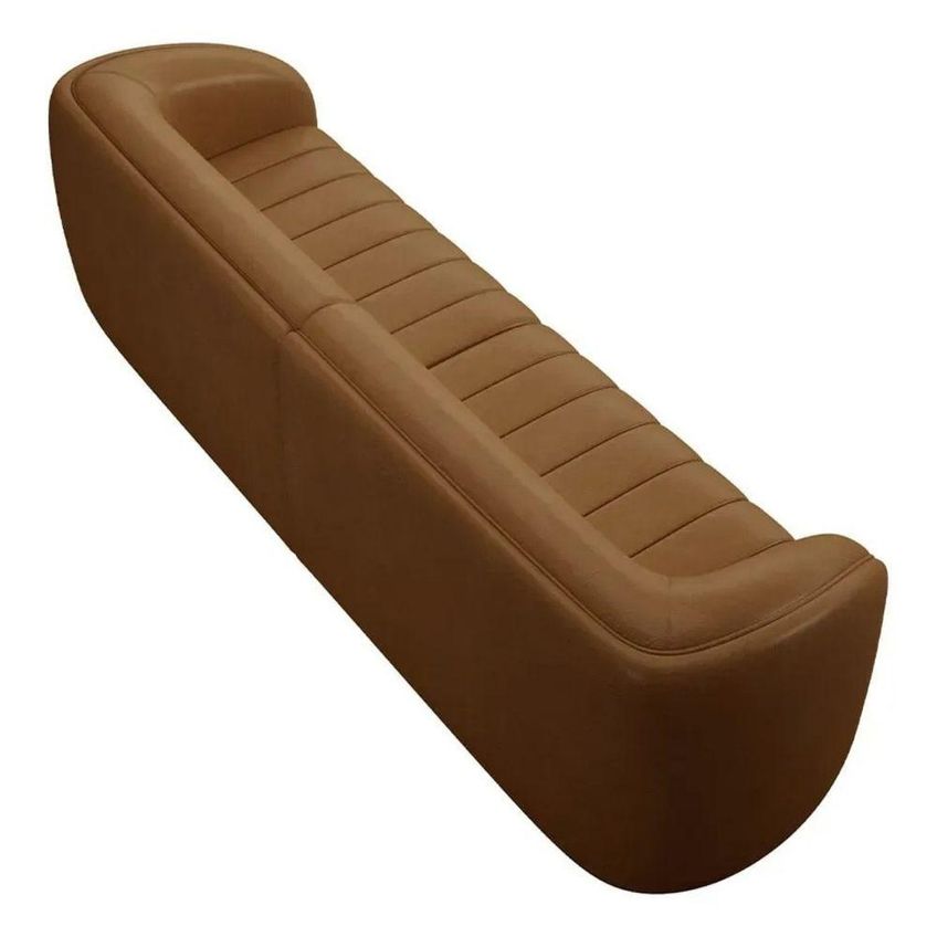 Sofá Orgânico 2 Lugares Fixo 252cm Caramelo Corino Estofado Liso Divani - imagem 3