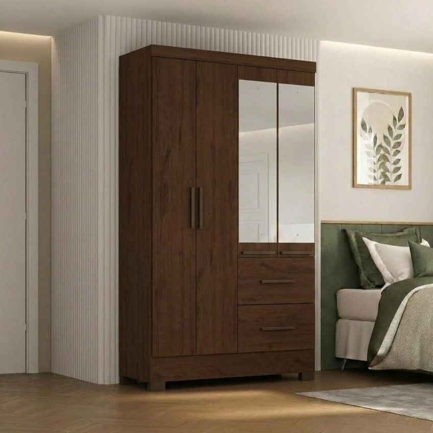 Guarda Roupa Solteiro Primor 4 Portas De Bater 2 Gavetas Com Espelho Jacaranda Milani Movelaria - imagem 3