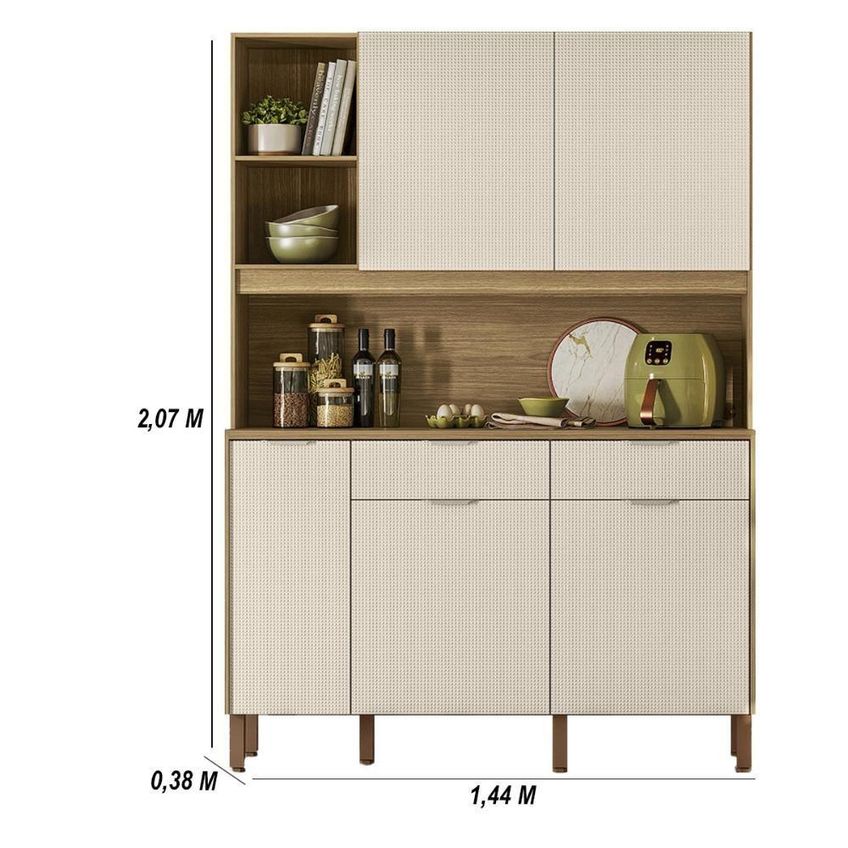 Armário De Cozinha Compacto Flora 5 Portas 2 Gavetas Mdf-mdp 144cm Kits Paraná - imagem 3