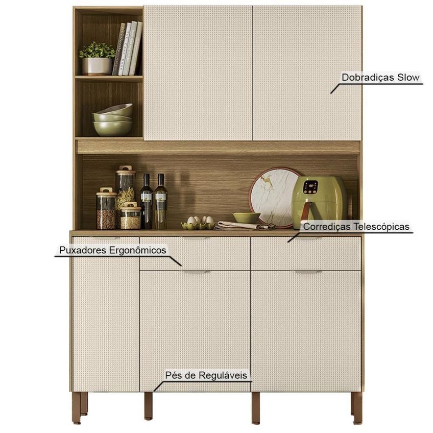 Armário De Cozinha Compacto Flora 5 Portas 2 Gavetas Mdf-mdp 144cm Kits Paraná - imagem 4