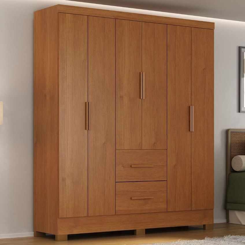 Guarda Roupa Casal Primor 6 Portas 2 Gavetas Mdp Cinamomo Milani Movelaria - imagem 3