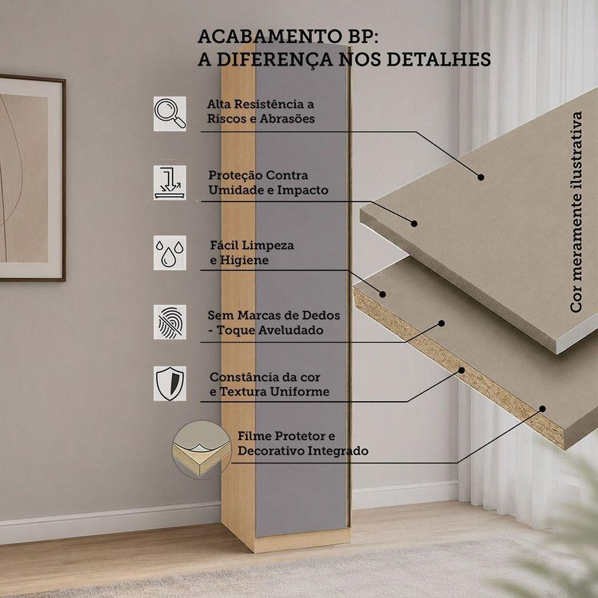 Guarda Roupa Modulado Essenza 1 Porta De Bater Sem Gavetas Mdf Mdp Carvalho Andorra-cinza Puro - imagem 4
