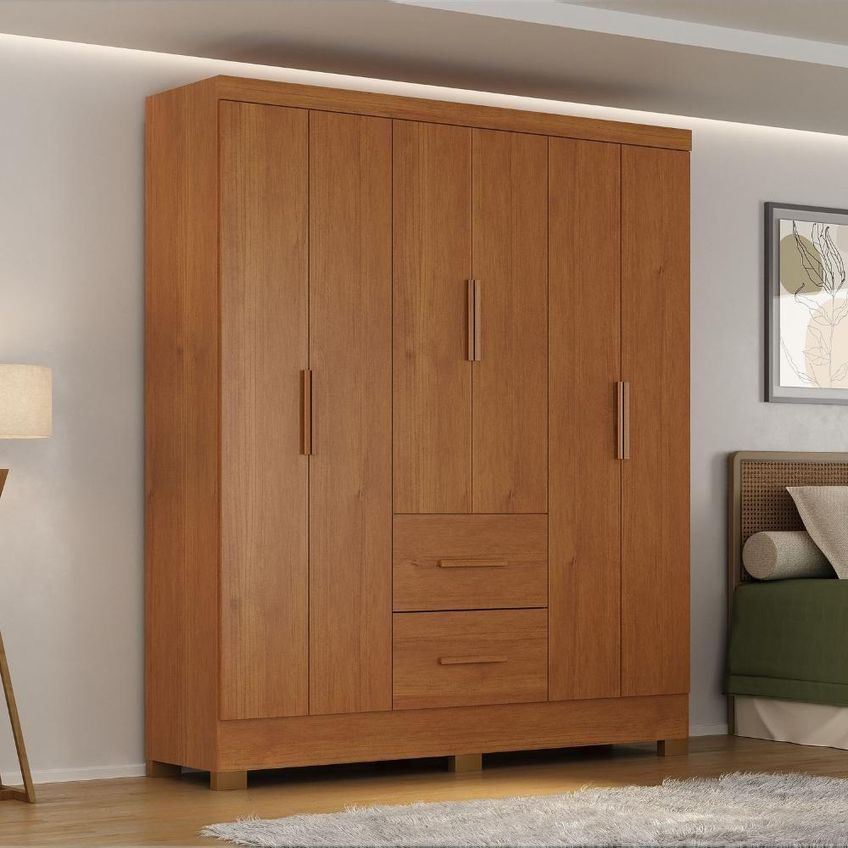 Guarda Roupa Casal Primor 6 Portas 2 Gavetas Mdp Cinamomo Milani Movelaria - imagem 4