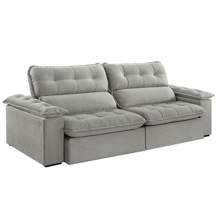 Sofá Com Chaise Texas 4 Lugares Retrátil 254cm Cinza Veludo Blossom Casa - imagem 3