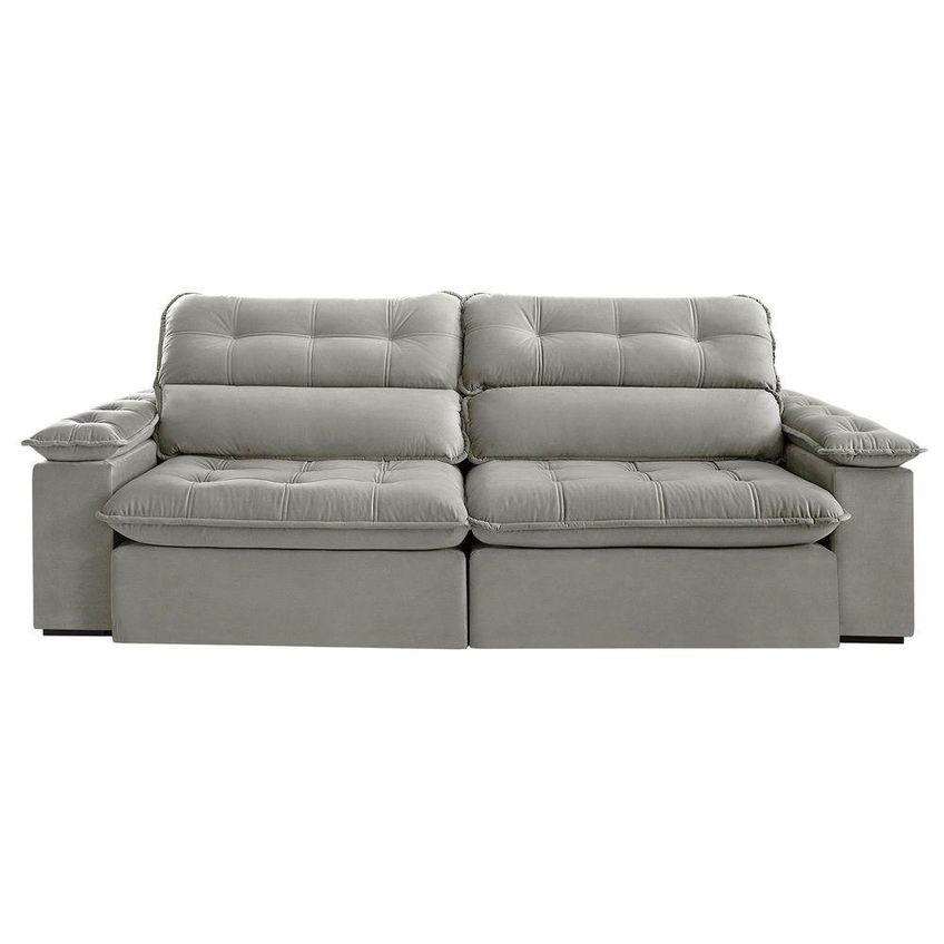 Sofá Com Chaise Texas 4 Lugares Retrátil 254cm Cinza Veludo Blossom Casa - imagem 4