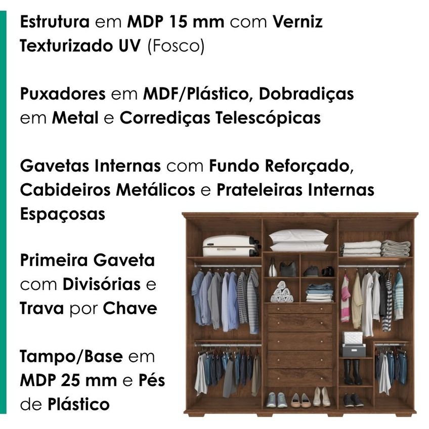 Guarda Roupa Casal 6 Portas Com Espelho Rest 273 Cm Jacaranda Zanz - imagem 4