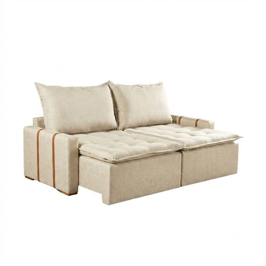 Sofá Com Chaise Orfeu 3 Lugares Retrátil E Reclinável 220cm Bege - imagem 3