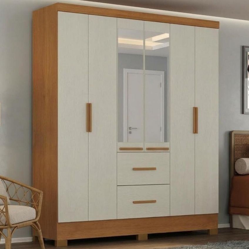 Guarda Roupa Casal Primor 6 Portas De Bater 2 Gavetas MDP Cinamomo Areia Milani Moveleira - imagem 3