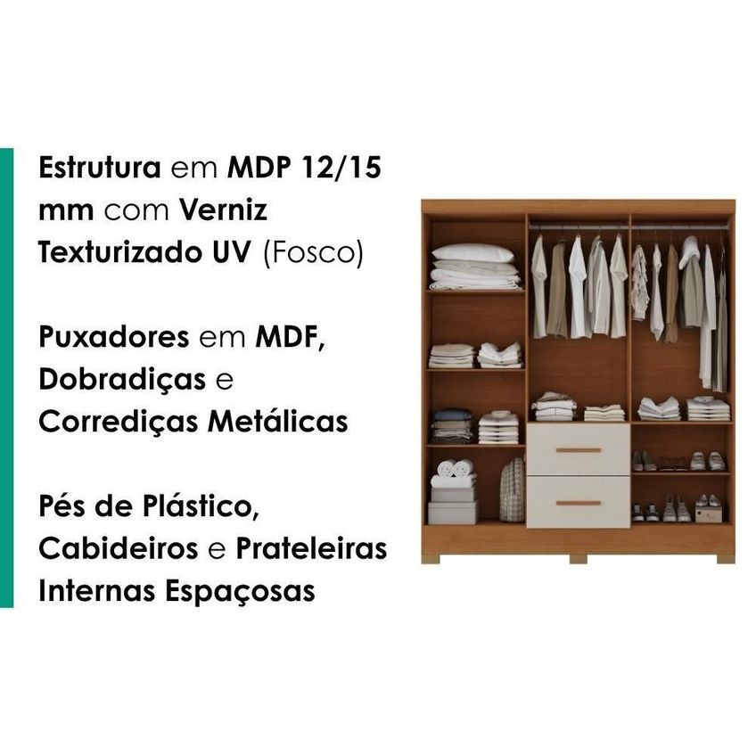 Guarda Roupa Casal Primor 6 Portas De Bater 2 Gavetas MDP Cinamomo Areia Milani Moveleira - imagem 4