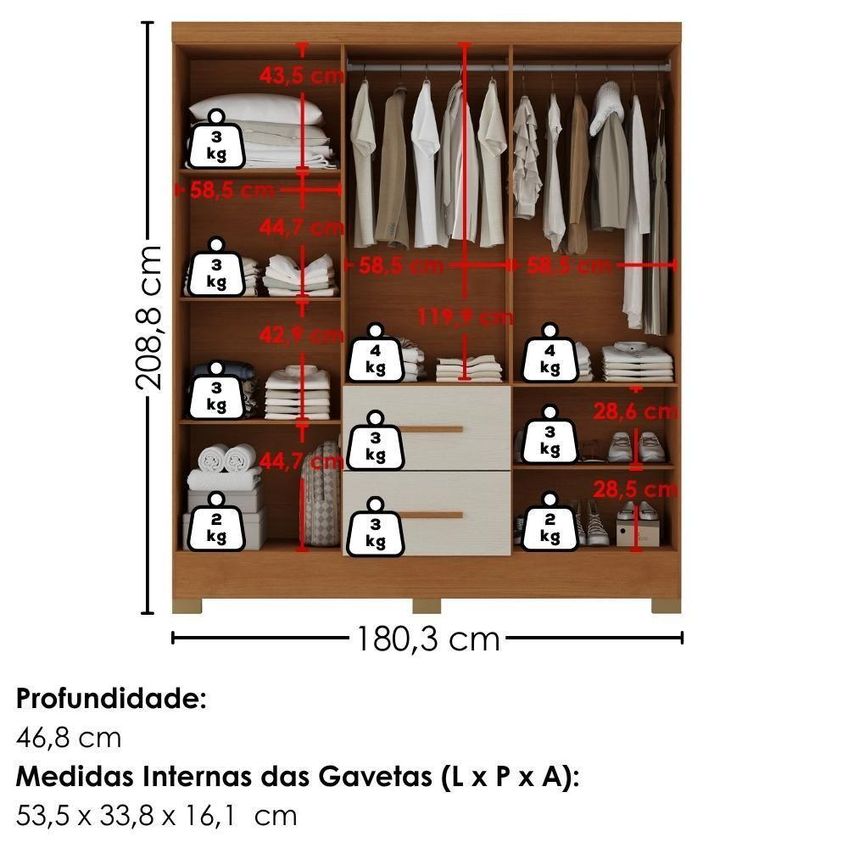 Guarda Roupa Casal Primor 6 Portas De Bater 2 Gavetas MDP Cinamomo Areia Milani Moveleira - imagem 5