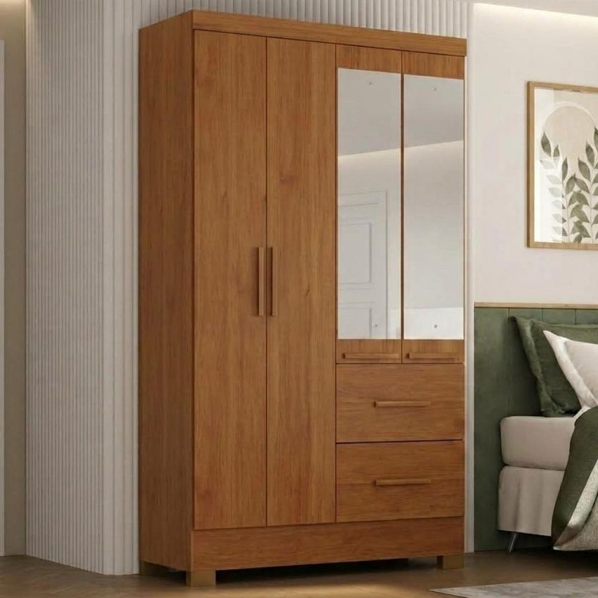 Guarda Roupa Solteiro Primor 4 Portas Bater Com Espelho Cinamomo Milani Movelaria - imagem 3