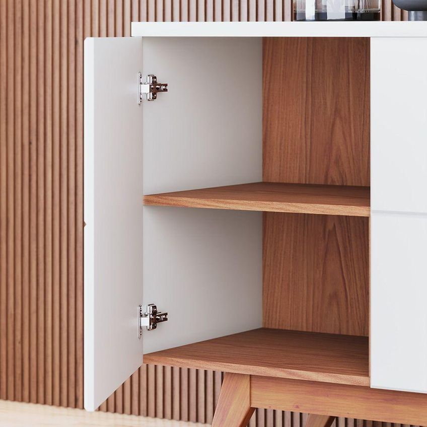 Aparador Buffet Noronha Contemporâneo 3 Portas MDF-MDP 160cm Off White e Freijó Colibri Móveis - imagem 3