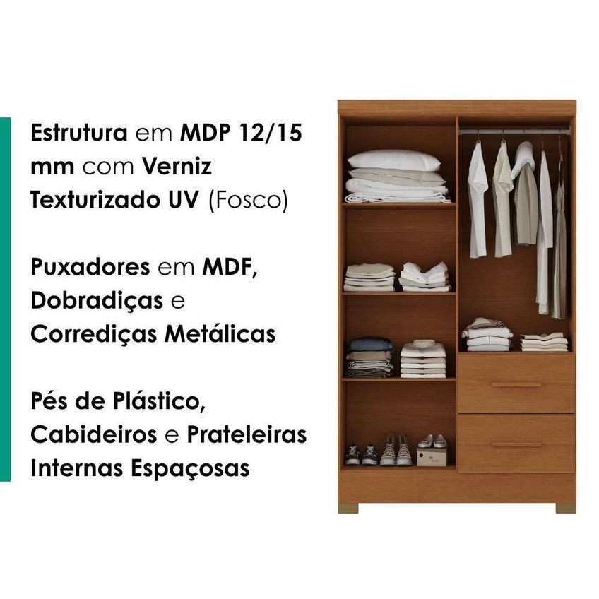 Guarda Roupa Solteiro Primor 4 Portas Bater Com Espelho Cinamomo Milani Movelaria - imagem 4