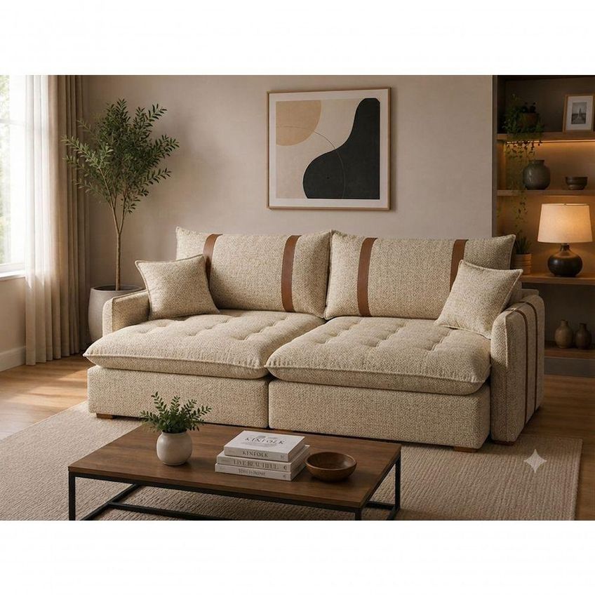 Sofá Cama Orion 2.20 3 Lugares Retrátil Com Chaise 220cm Bege Linho - imagem 3