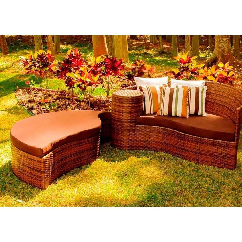 Chaise Meia Lua 2 Lugares Alumínio Fibra Sintética Resistente Cinza Trama Original - imagem 3