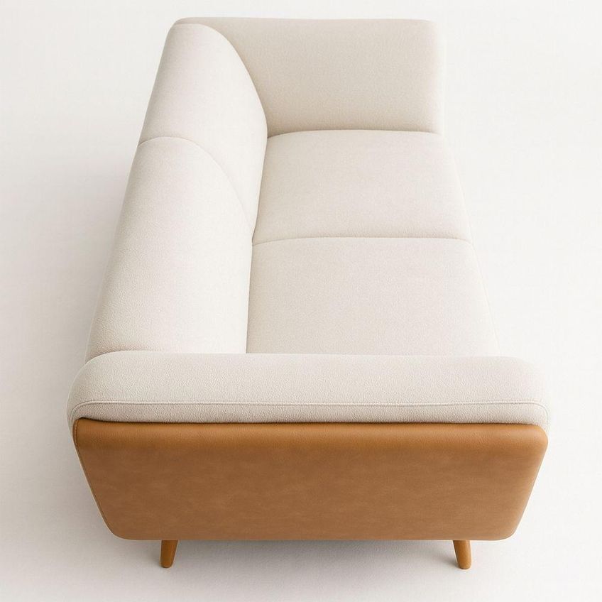 Sofá Compose 3 Lugares Fixo 240cm Off-white Bouclê Corino Caramelo Divani - imagem 3